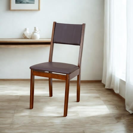 เก้าอี้ทานข้าวไม้ยางพารา EVERGREEN FURNITURE CC1 46X42X89 CM ไม้สีน้ำตาลเข้ม เบาะหนังสีกรม_1
