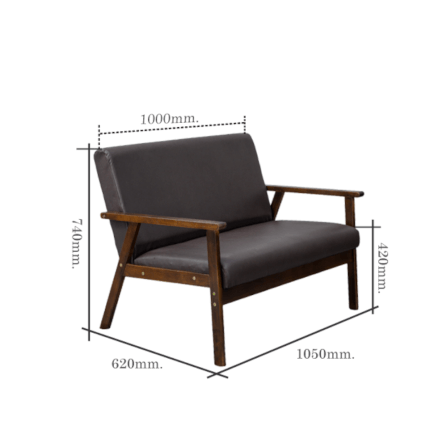 โซฟาไม้ยางพารา 2 ที่นั่ง EVERGREEN FURNITURE S-C-02 100*62*72 ไม้สีน้ำตาลเข้ม เบาะหนัง_3
