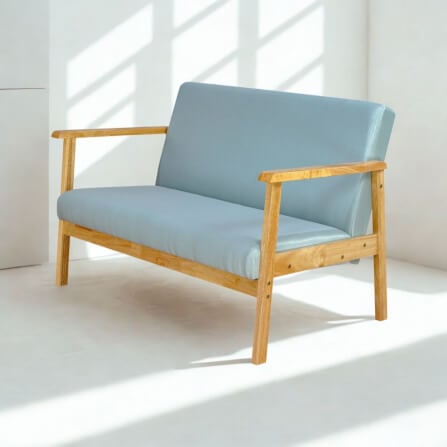 โซฟาไม้ยางพารา 2 ที่นั่ง EVERGREEN FURNITURE S-NC-02 100*62*72 ไม้สีธรรมชาติ เบาะผ้าสีฟ้า_2