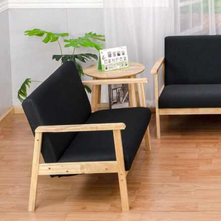 โซฟาไม้ยางพารา 2 ที่นั่ง EVERGREEN FURNITURE S-NC-02 100*62*72 ไม้สีธรรมชาติ เบาะผ้าสีดำ_3