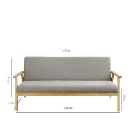 โซฟาไม้ยางพารา 3 ที่นั่ง EVERGREEN FURNITURE S-C-03 150*62*72 ไม้สีธรรมชาติ เบาะผ้าสีเทา_4