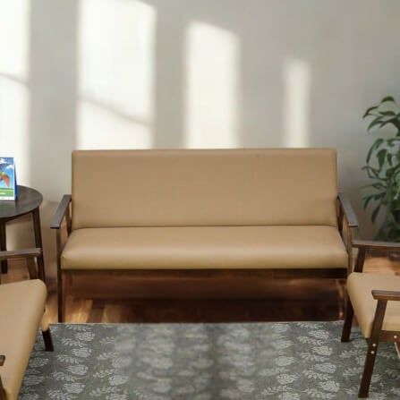 โซฟาไม้ยางพารา 3 ที่นั่ง EVERGREEN FURNITURE S-C-03 150*62*72 ไม้สีน้ำตาลเข้ม เบาะหนังสีน้ำตาล_2