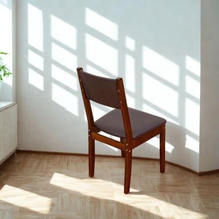 เก้าอี้ทานข้าวไม้ยางพารา EVERGREEN FURNITURE CC1 46X42X89 CM ไม้สีน้ำตาลเข้ม เบาะหนังสีกรม_2