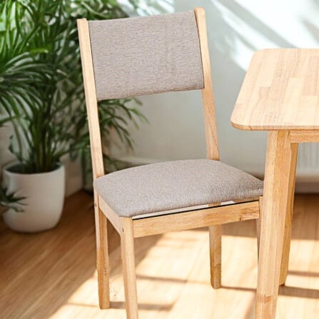 เก้าอี้ทานข้าวไม้ยางพารา EVERGREEN FURNITURE CC1 46X42X89 CM ไม้สีธรรมชาติ เบาะผ้าสีเทา 2 ตัว / กล่อง_2
