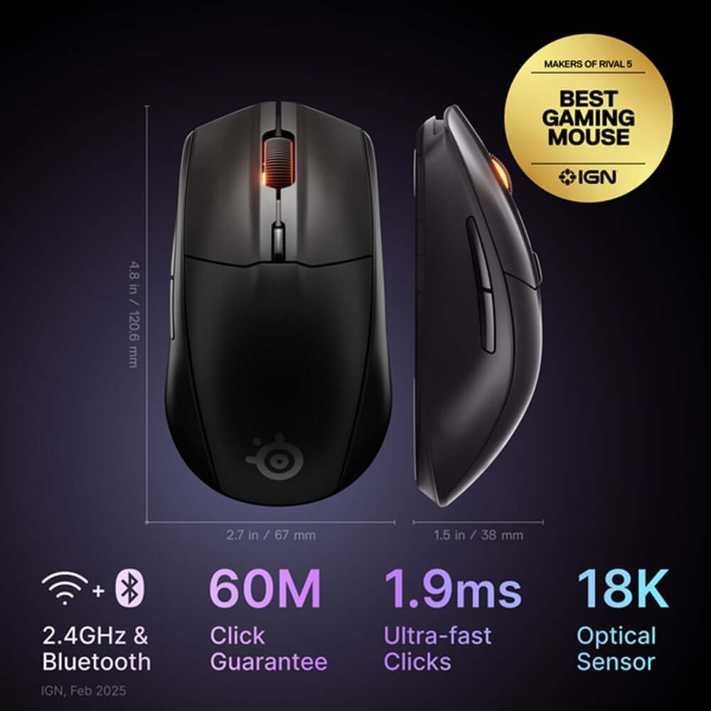 เมาส์เกมมิ่ง STEELSERIES RIVAL 3 WIRELESS GEN 2 สีดำ