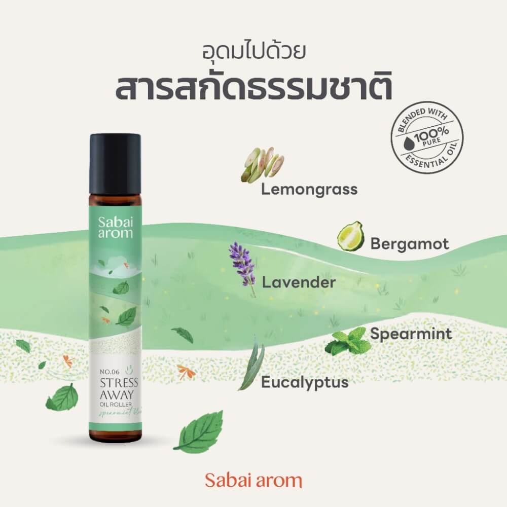 ลูกกลิ้งน้ำมันหอมระเหย สบายอารมณ์ กลิ่น STRESS AWAY 100 มล. (1 ขวด)_2