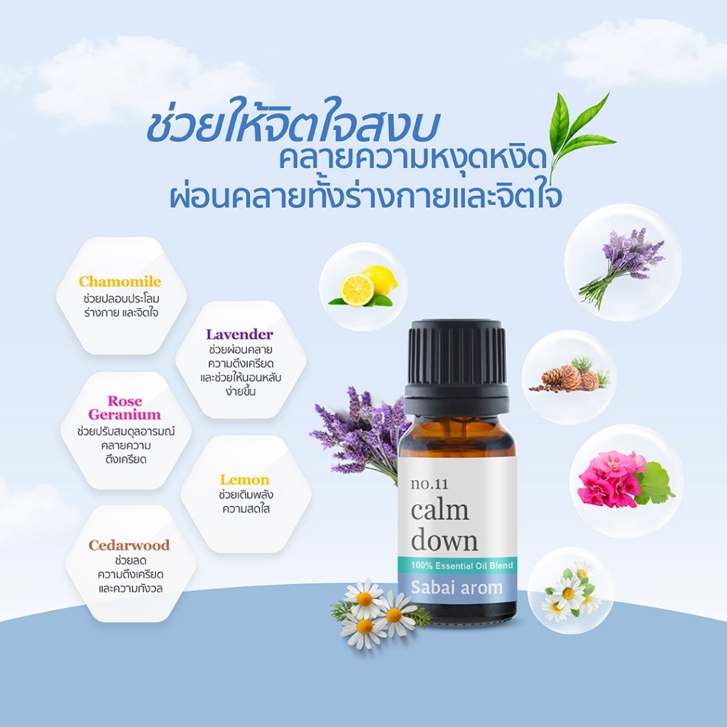 น้ำมันหอมระเหยบริสุทธิ์ 100% สบายอารมณ์ กลิ่นคาล์มดาวน์ 10 มล. จำนวน 1 ขวด_2