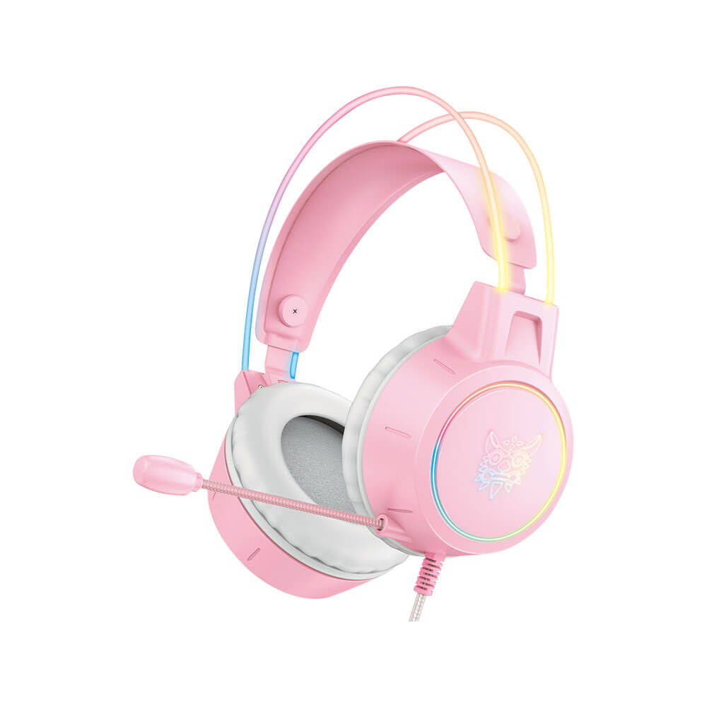 หูฟังเกมมิ่ง ONIKUMA X15 PRO RGB LIGHT DOUBLE-HEAD BEAM GAMING HEADSET - สีชมพู