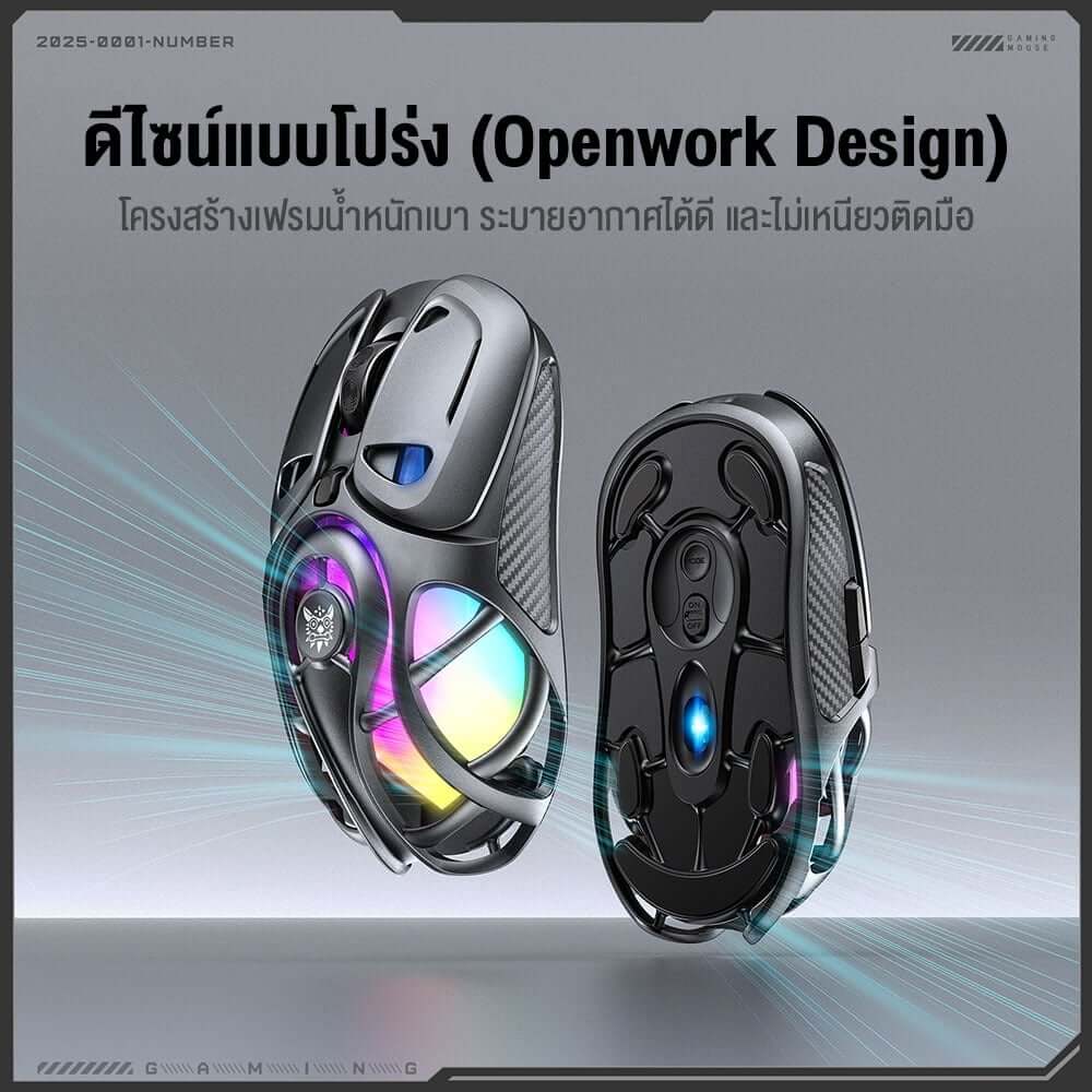 เมาส์เกมมิ่ง ONIKUMA DM02 TRI-MODE RGB GAMING MOUSE - สีดำ