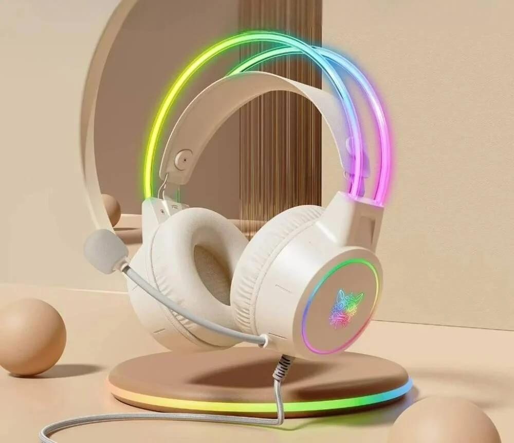 หูฟังเกมมิ่ง ONIKUMA X15 PRO RGB LIGHT DOUBLE-HEAD BEAM GAMING HEADSET - สีงาช้าง_2