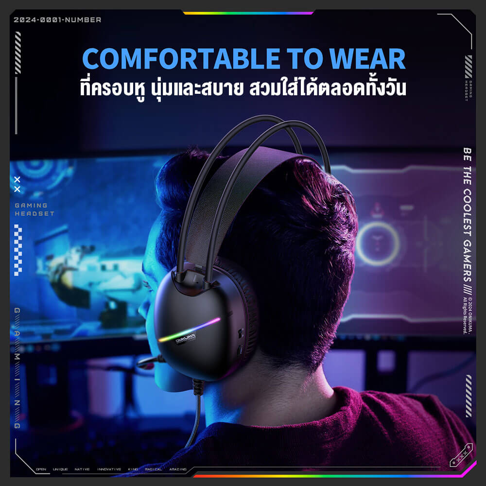 หูฟังเกมมิ่ง ONIKUMA KURUMI 7.1 VIRTUAL SURROUND GAMING HEADSET - สีดำ_3
