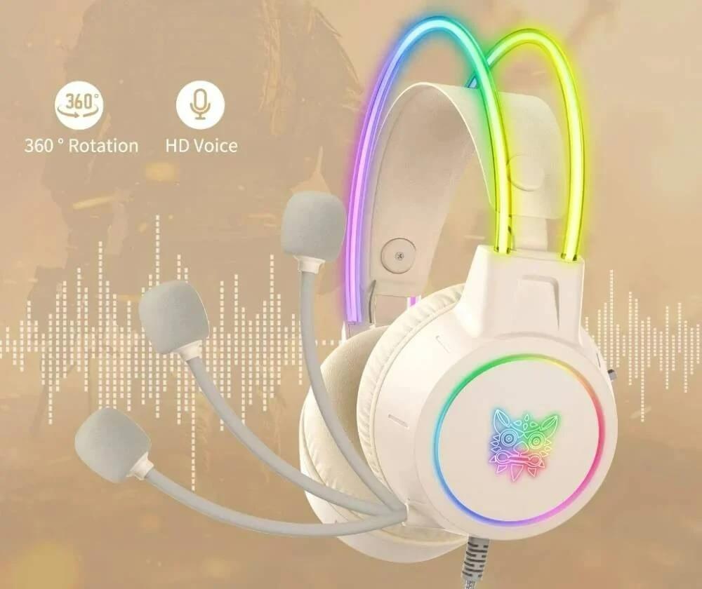 หูฟังเกมมิ่ง ONIKUMA X15 PRO RGB LIGHT DOUBLE-HEAD BEAM GAMING HEADSET - สีงาช้าง_4