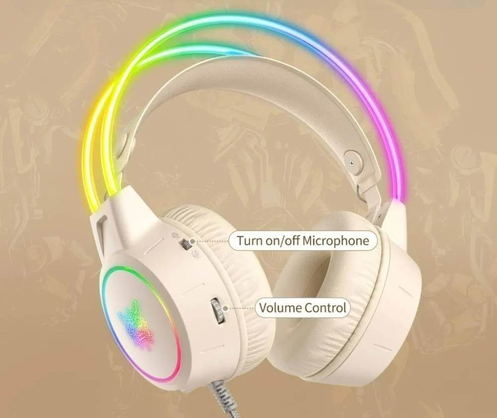 หูฟังเกมมิ่ง ONIKUMA X15 PRO RGB LIGHT DOUBLE-HEAD BEAM GAMING HEADSET - สีงาช้าง_5