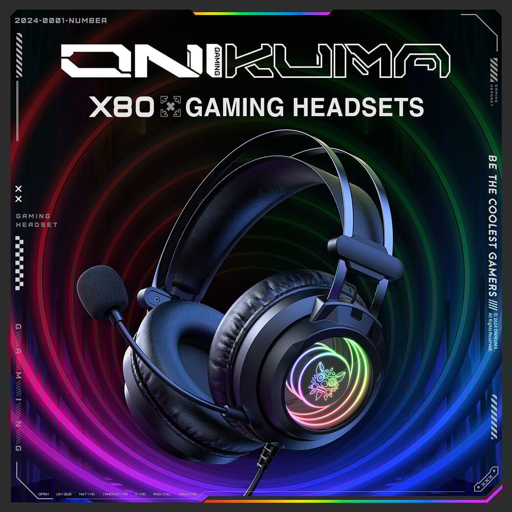 หูฟังเกมมิ่ง ONIKUMA X80 ABYSSAL MIRROR 7.1 VIRTUAL SURROUND เอฟเฟกต์แสงไฟ RGB - สีดำ_5