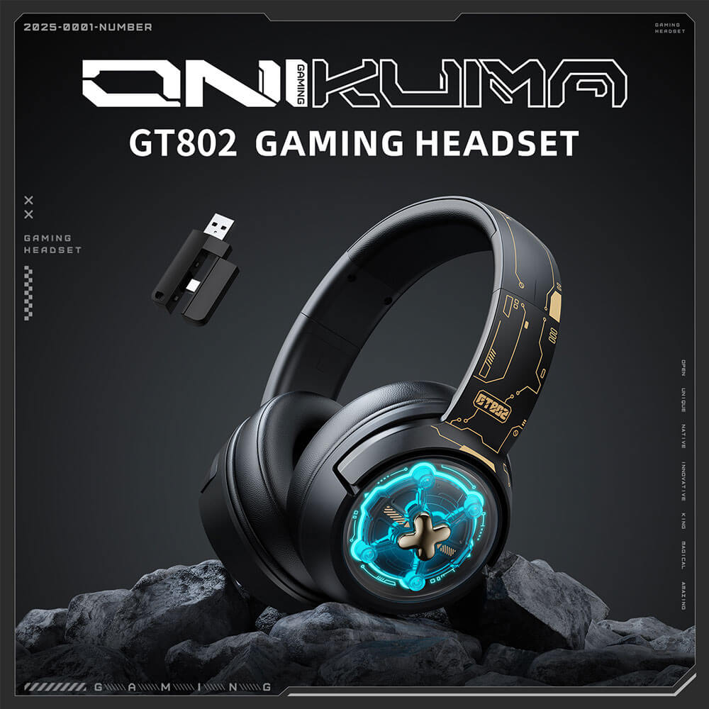 หูฟังเกมมิ่ง ONIKUMA GT802 เชื่อมต่อได้ 3 โหมด BLUETOOTH 5.3 / USB-C / 2.4G DONGLE - สีดำ_5