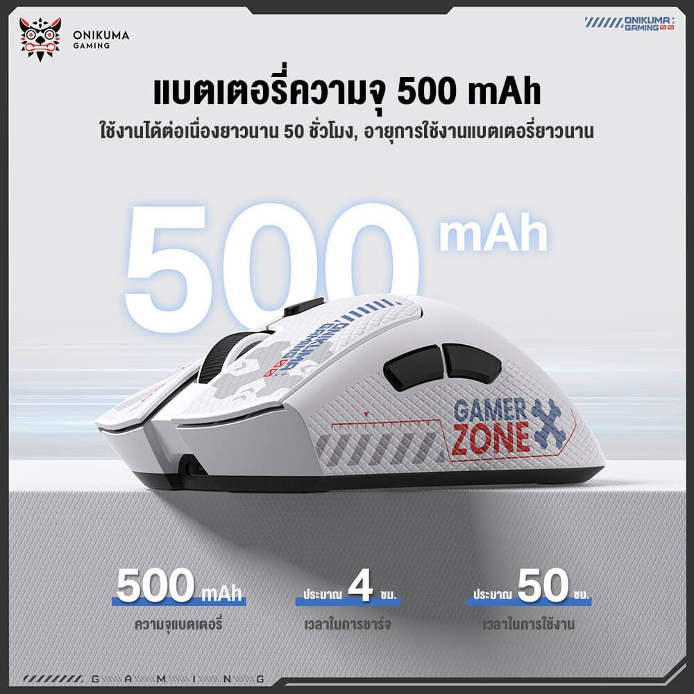 เมาส์เกมมิ่งไร้สาย ONIKUMA DM01 เชื่อมต่อ 3 โหมด - ขาว