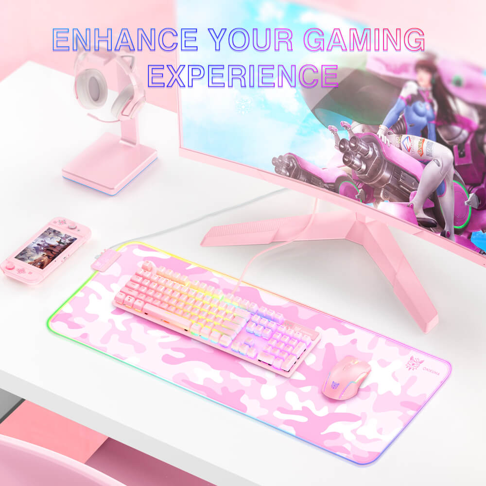 แผ่นรองเมาส์เกมมิ่ง ONIKUMA MP005 RGB GAMING MOUSEPAD ขนาด 800 X 300 X 4 มม. - สีชมพู_6