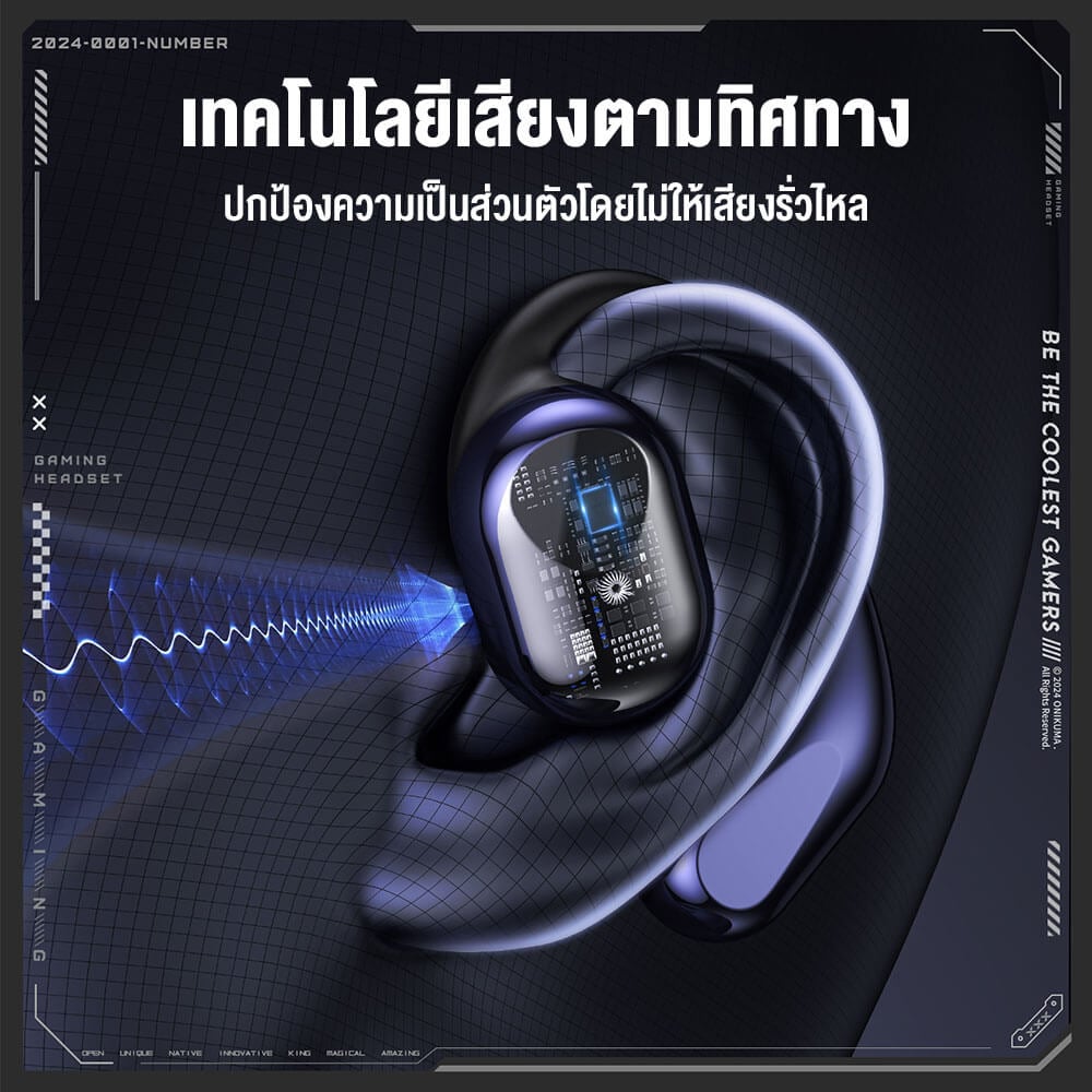 หูฟังไร้สาย ONIKUMA T209 OWS BLUETOOTH EARPHONE มีจอ LED แสดงพลังงาน - สีดำ_7