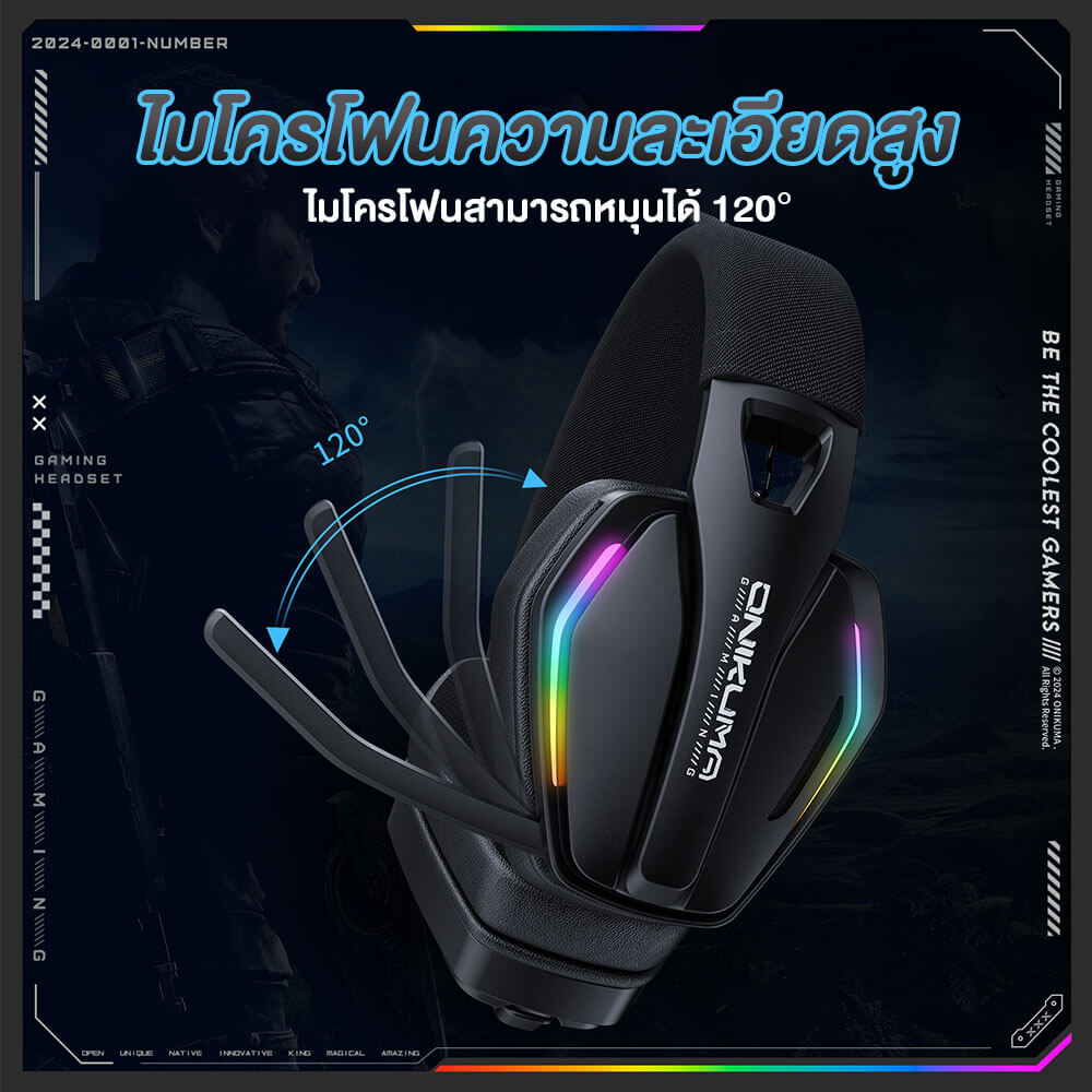 หูฟังเกมมิ่ง ONIKUMA GT826 เชื่อมต่อได้ 3 โหมด BLUETOOTH 5.4 / USB-C / 2.4G DONGLE - สีดำ_7