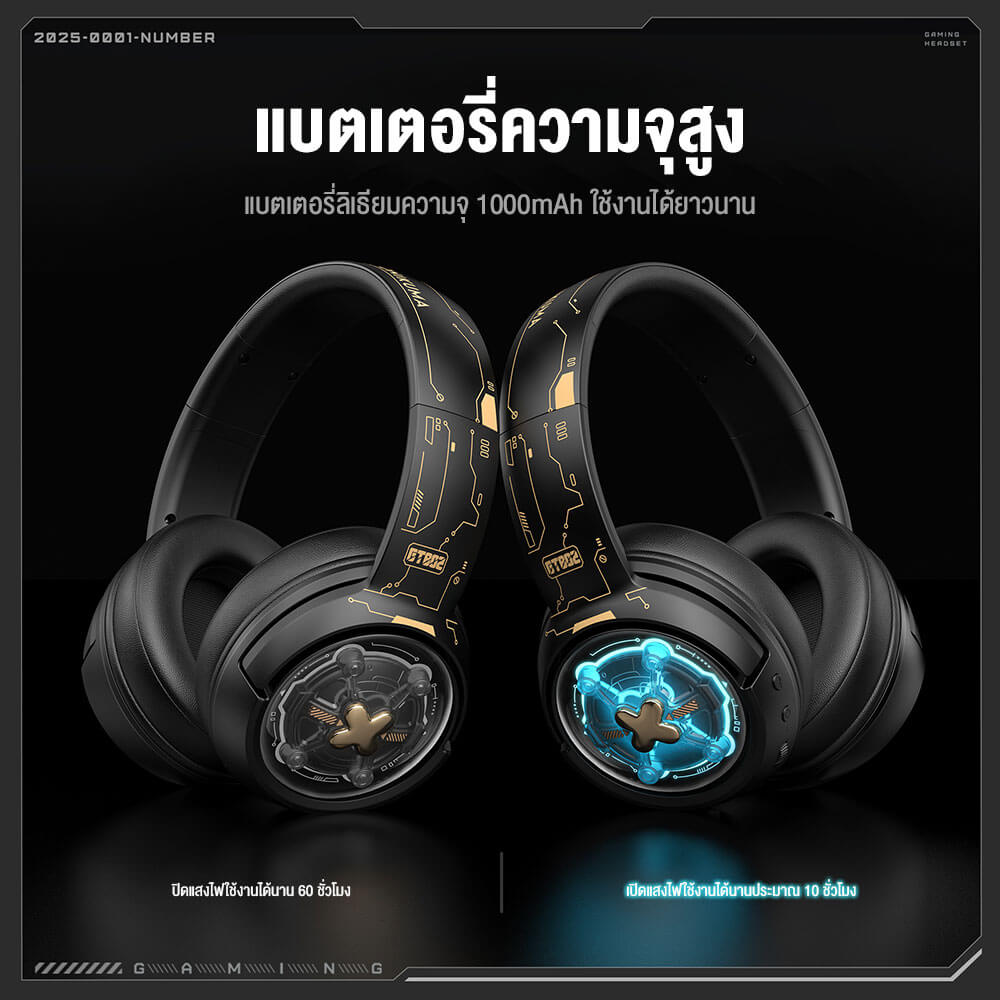 หูฟังเกมมิ่ง ONIKUMA GT802 เชื่อมต่อได้ 3 โหมด BLUETOOTH 5.3 / USB-C / 2.4G DONGLE - สีดำ_9