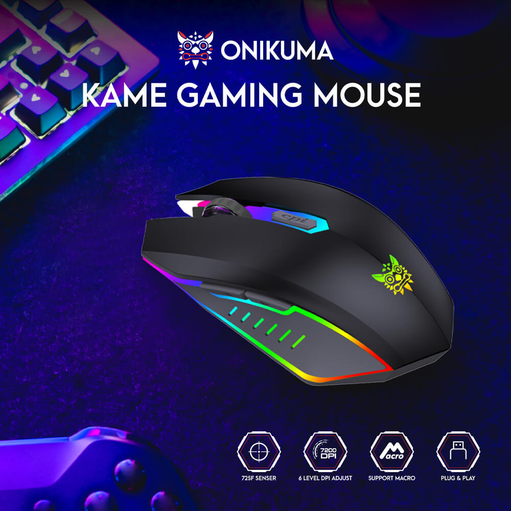 เมาส์เกมมิ่ง ONIKUMA KAME ออฟติคอล ความแม่นยำสูงปรับ DPI 1200 - 7200 มีแสงไฟ RGB_6