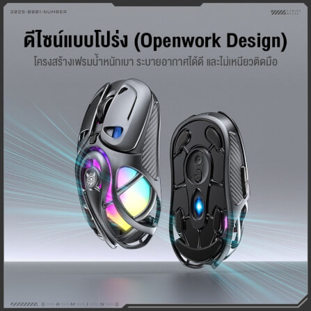 เมาส์เกมมิ่ง ONIKUMA DM02 TRI-MODE RGB GAMING MOUSE - สีดำ_1