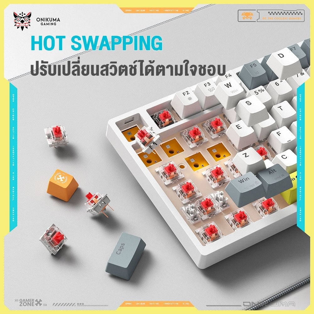 คีย์บอร์ดเกมมิ่งไร้สาย ONIKUMA G52 82-KEYS - ขาว_2