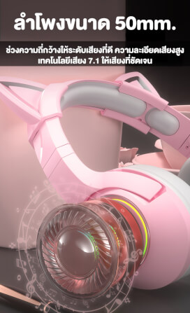 หูฟังเกมมิ่ง ONIKUMA K9 CAT EARS GAMING HEADSET - สีชมพู (7.1)_4