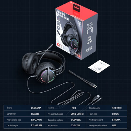 หูฟังเกมมิ่ง ONIKUMA X88 RGB GAMING HEADSET_7