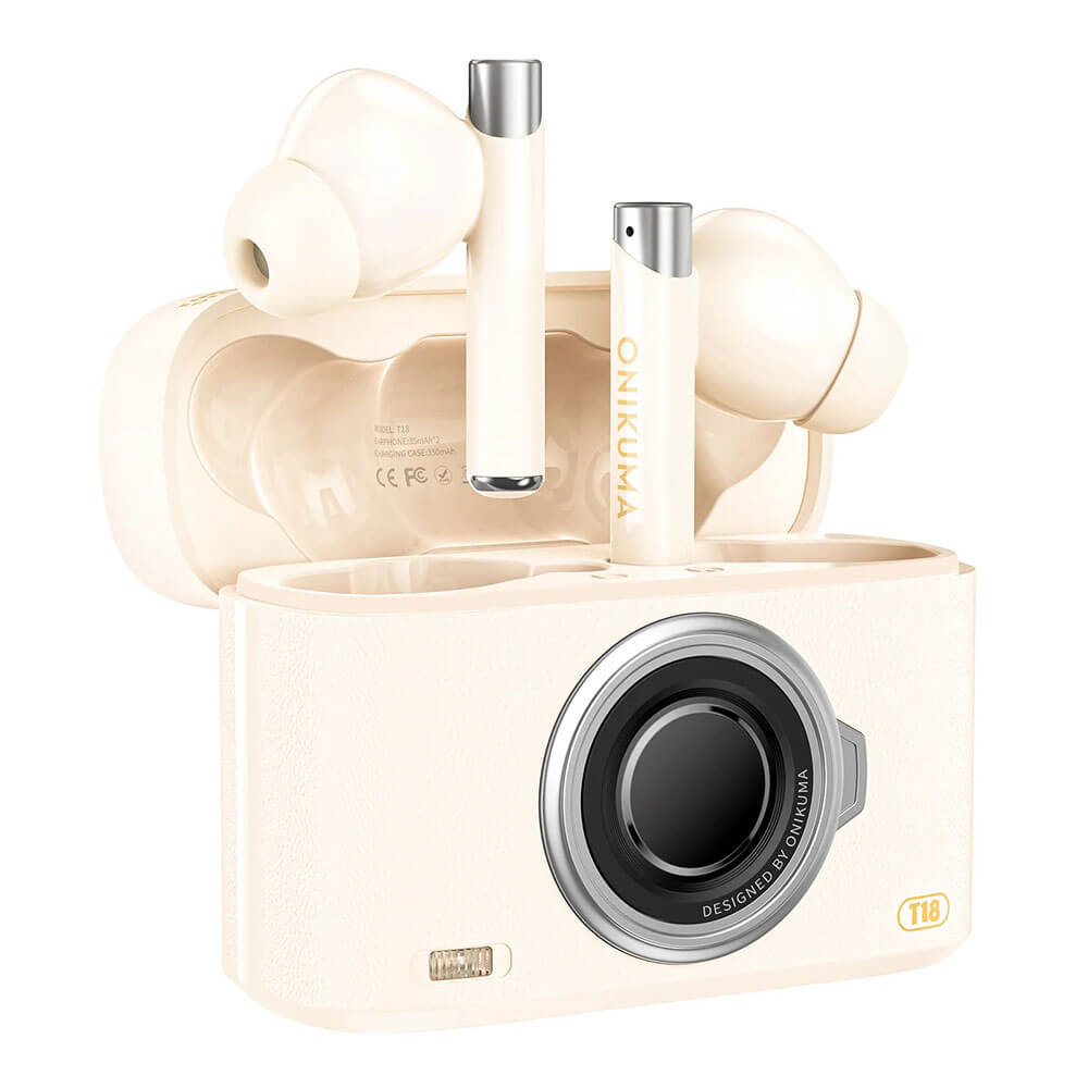 หูฟังเกมมิ่งไร้สาย Onikuma T18 รูปทรงสไตล์เรโทร Bluetooth 5.3 - สีเบจ_0