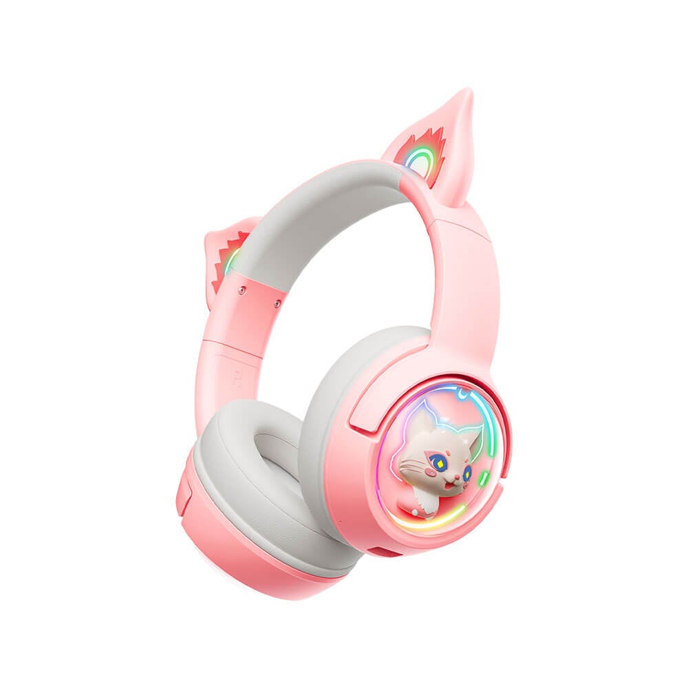 หูฟังเกมมิ่งไร้สาย Onikuma Mew มีหูแมวและแสงไฟ RGB - สีชมพู_0