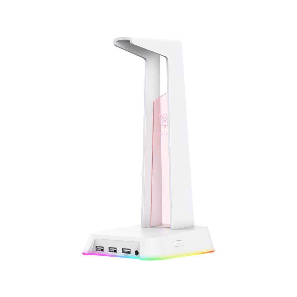 แท่นวางหูฟัง ONIKUMA YAMA RGB GAMING HEADPHONE STAND รองรับ USB-A 3 ช่อง และ AUX 3.5 มม. - สีขาว_0