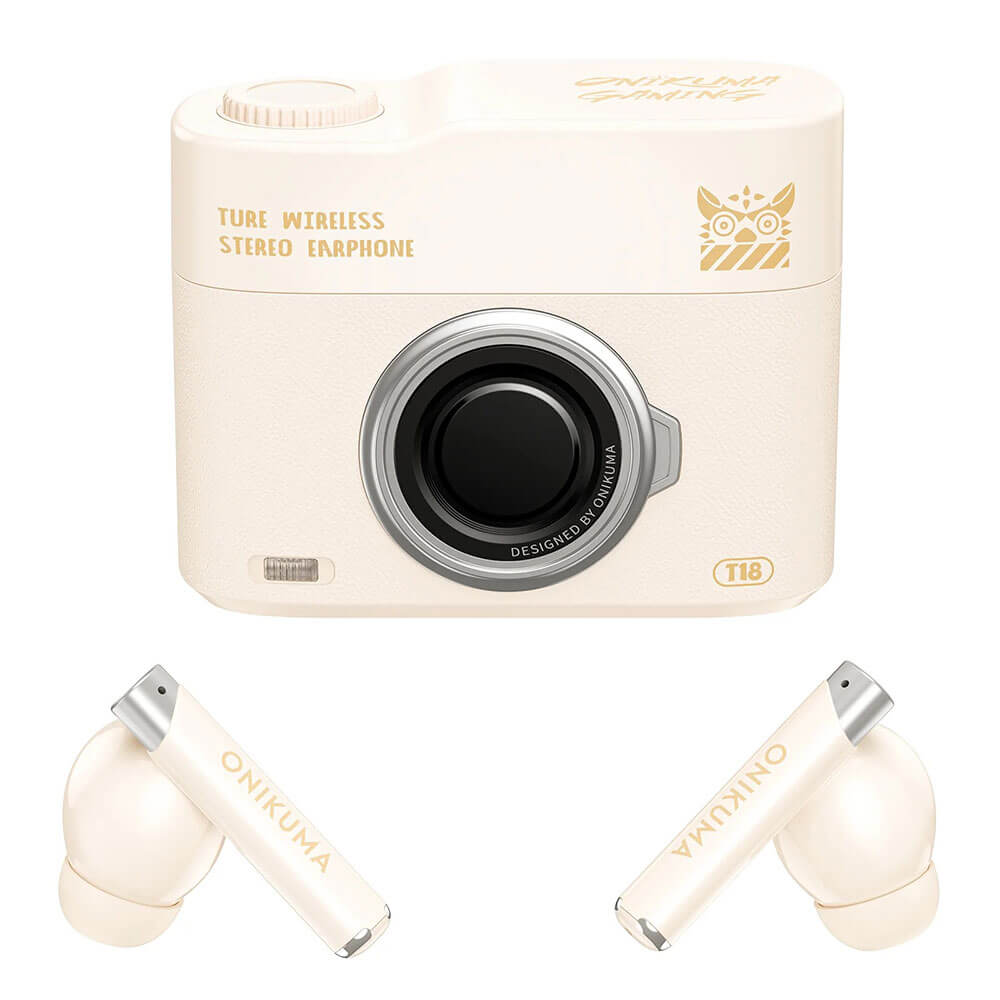 หูฟังเกมมิ่งไร้สาย Onikuma T18 รูปทรงสไตล์เรโทร Bluetooth 5.3 - สีเบจ_1