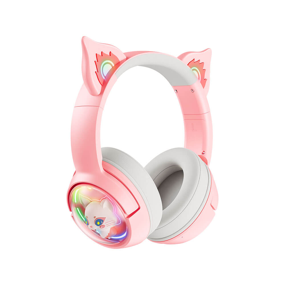 หูฟังเกมมิ่งไร้สาย Onikuma Mew มีหูแมวและแสงไฟ RGB - สีชมพู_1