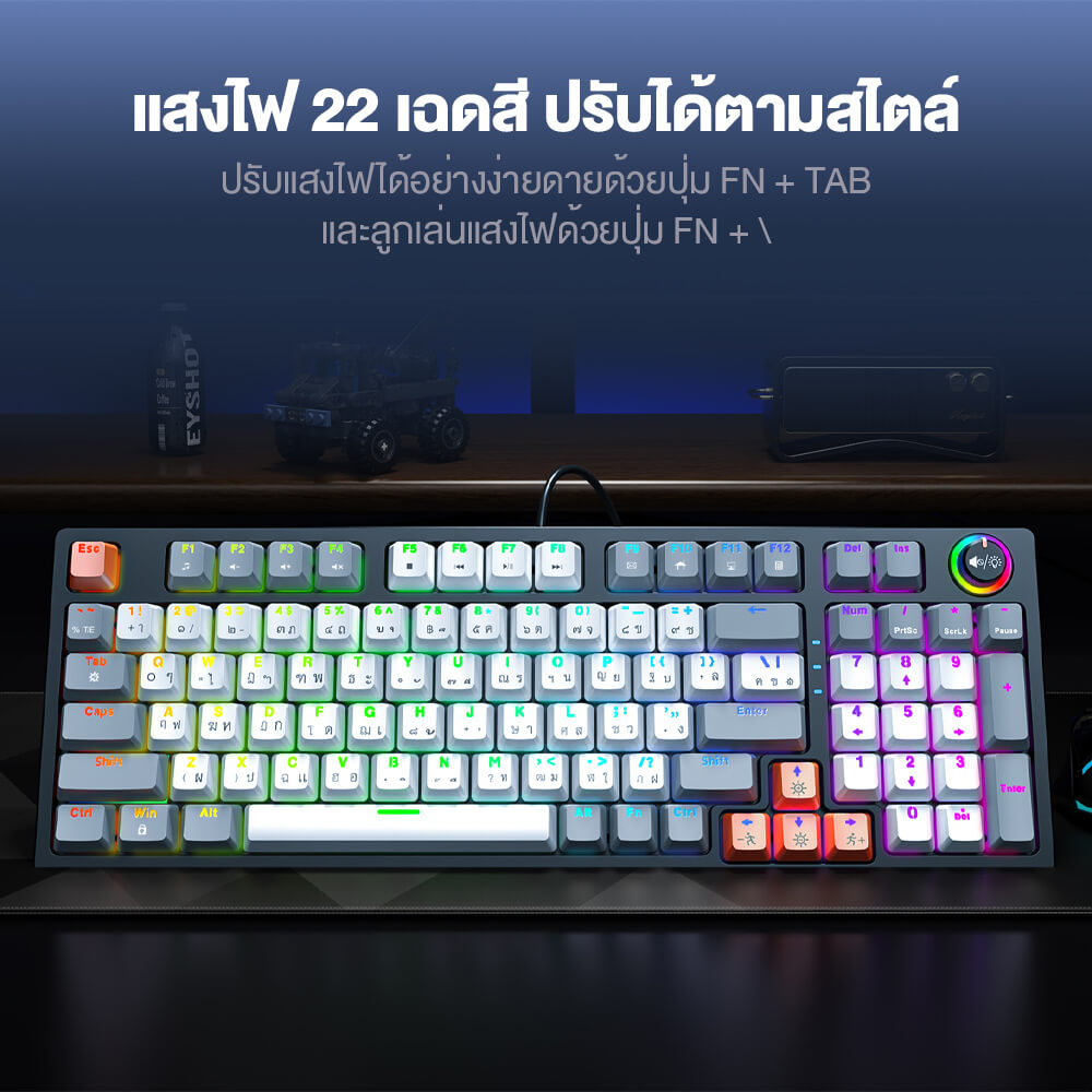 คีย์บอร์ดเกมมิ่ง ONIKUMA FUYU MECHANICAL GAMING KEYBOARD - สีขาว (RED SWITCH) (TH/EN)_2
