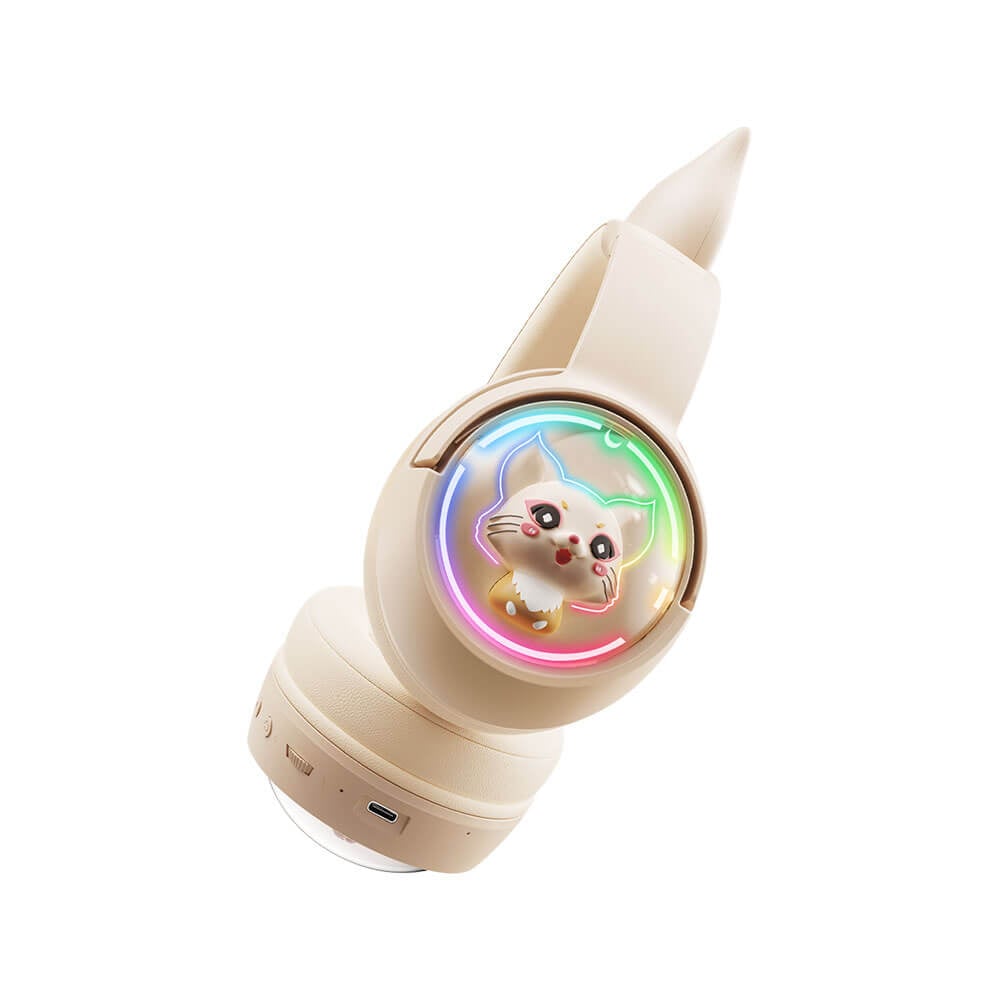 หูฟังเกมมิ่งไร้สาย Onikuma Mew มีหูแมวและแสงไฟ RGB - สีงาช้าง