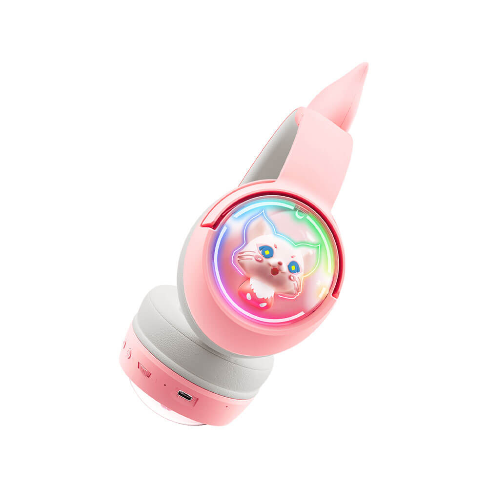 หูฟังเกมมิ่งไร้สาย Onikuma Mew มีหูแมวและแสงไฟ RGB - สีชมพู_3