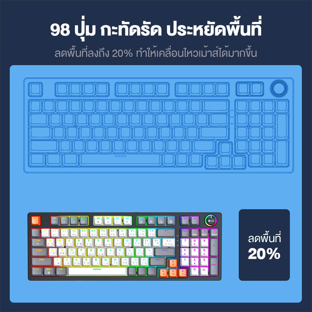 คีย์บอร์ดเกมมิ่ง ONIKUMA FUYU MECHANICAL GAMING KEYBOARD - สีขาว (RED SWITCH) (TH/EN)_3