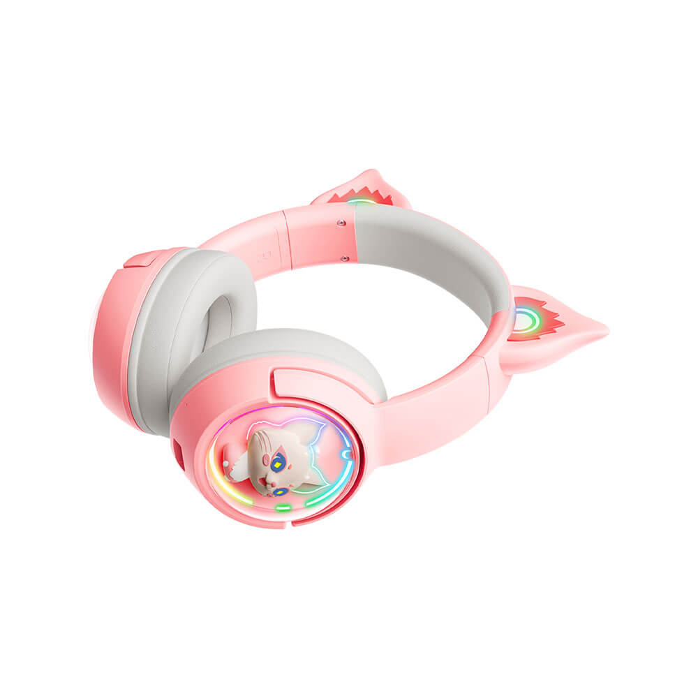 หูฟังเกมมิ่งไร้สาย Onikuma Mew มีหูแมวและแสงไฟ RGB - สีชมพู_4