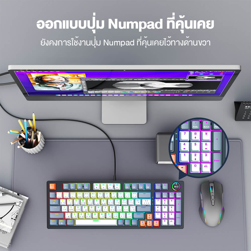 คีย์บอร์ดเกมมิ่ง ONIKUMA FUYU MECHANICAL GAMING KEYBOARD - สีขาว (RED SWITCH) (TH/EN)_4