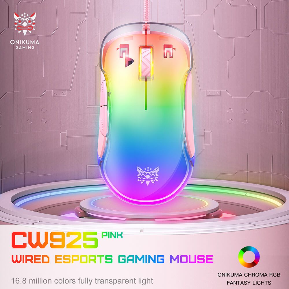 เมาส์เกมมิ่ง ONIKUMA CW925 RGB BACKLIT WIRED GAMING MOUSE - สีชมพู