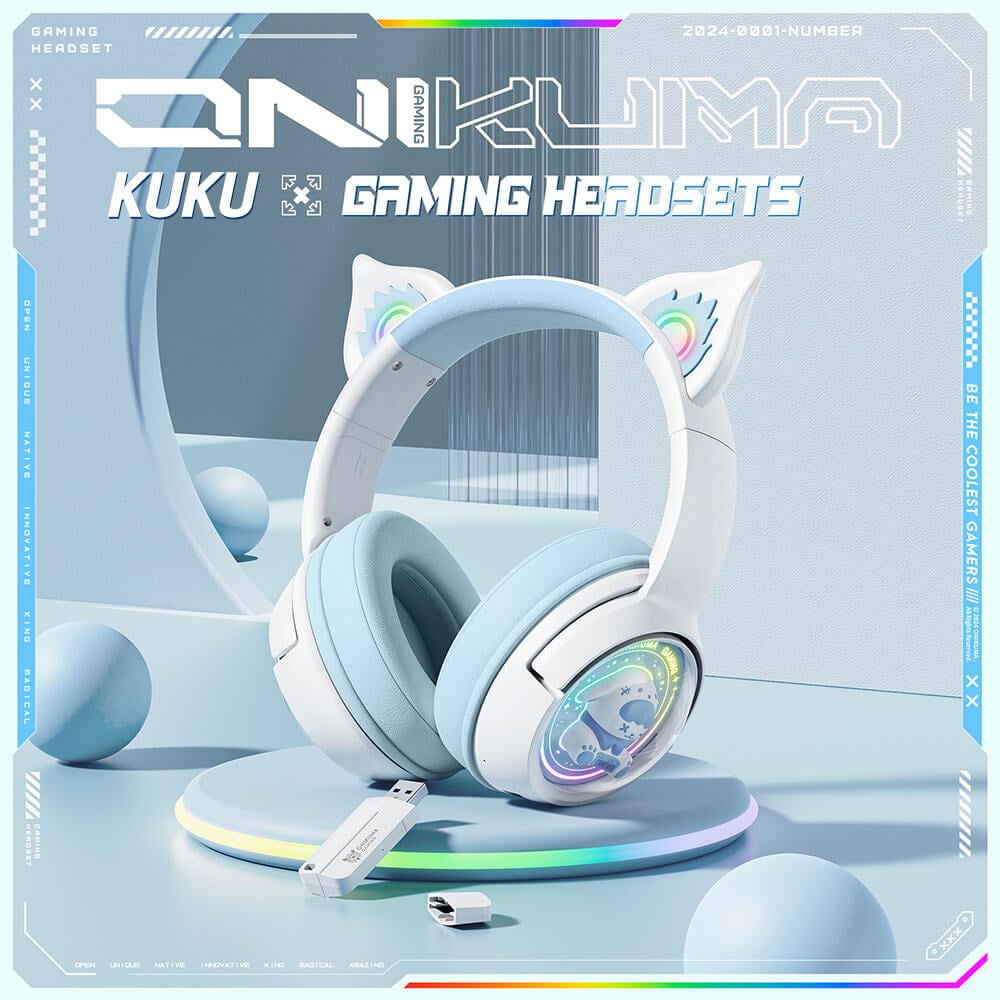 หูฟังเกมมิ่งไร้สาย Onikuma Kuku Rabbit Gradient เชื่อมต่อได้ 3 โหมด - ขาวฟ้า