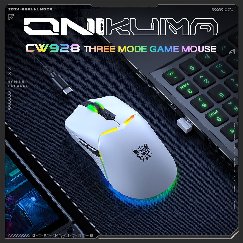 เมาส์เกมมิ่ง ONIKUMA KITSU เชื่อมต่อได้ 3 โหมด - สีขาว