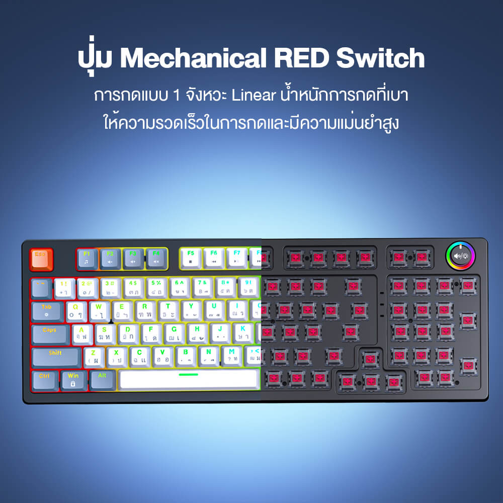 คีย์บอร์ดเกมมิ่ง ONIKUMA FUYU MECHANICAL GAMING KEYBOARD - สีขาว (RED SWITCH) (TH/EN)_5