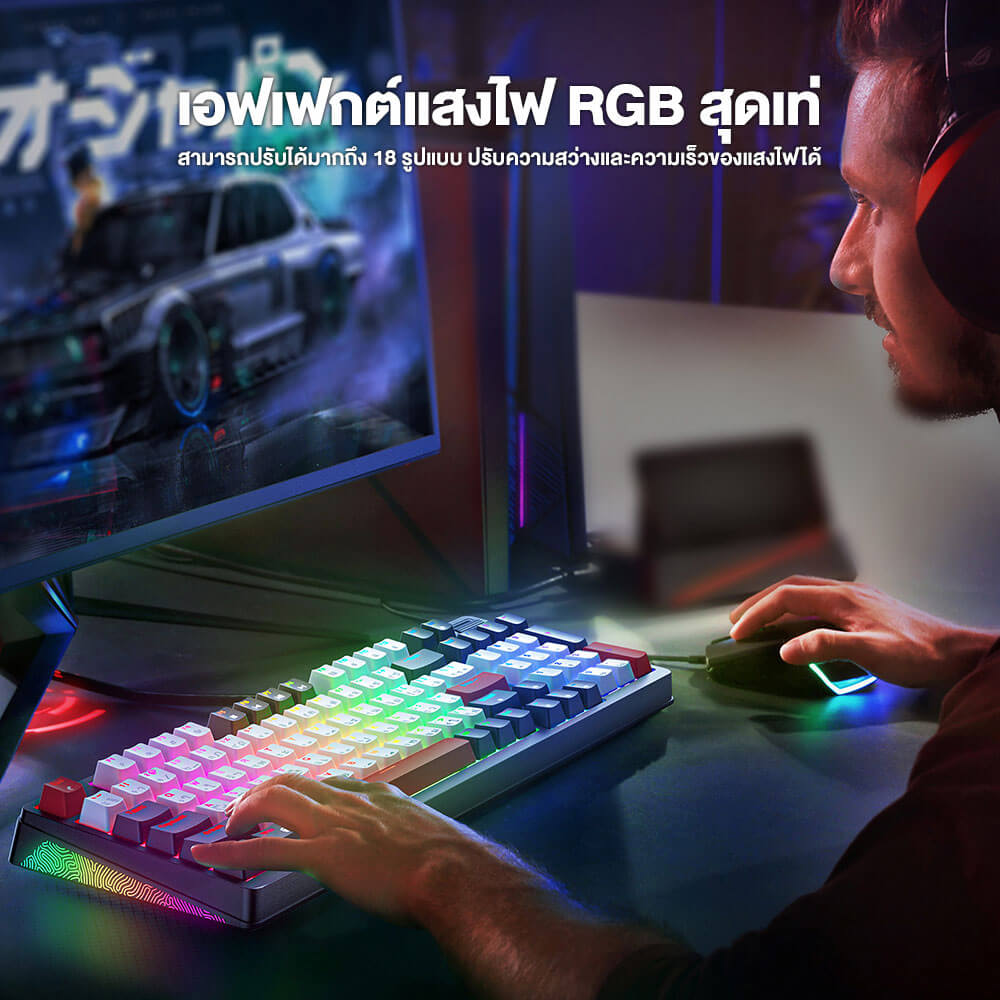 คีย์บอร์ดเกมมิ่งไร้สาย ONIKUMA AKI TRI-MODE GAMING KEYBOARD เชื่อมต่อได้ 3 โหมด - สีดำ (BLUE SWITCH) (TH/EN)_6