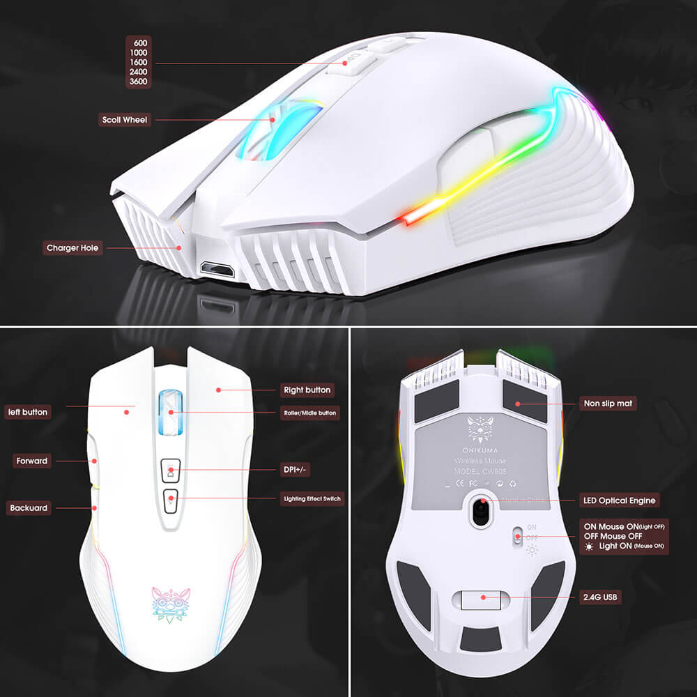 เมาส์เกมมิ่ง ONIKUMA CW905 WIRELESS GAMING MOUSE - สีขาว