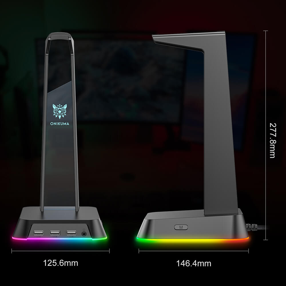 แท่นวางหูฟัง ONIKUMA YAMA RGB GAMING HEADPHONE STAND รองรับ USB-A 3 ช่อง และ AUX 3.5 มม. - สีดำ_6