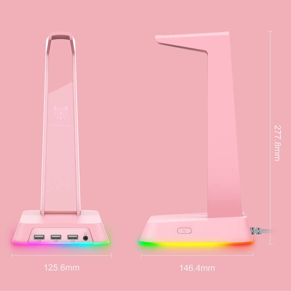 แท่นวางหูฟัง ONIKUMA YAMA RGB GAMING HEADPHONE STAND รองรับ USB-A 3 ช่อง และ AUX 3.5 มม. - สีชมพู_6