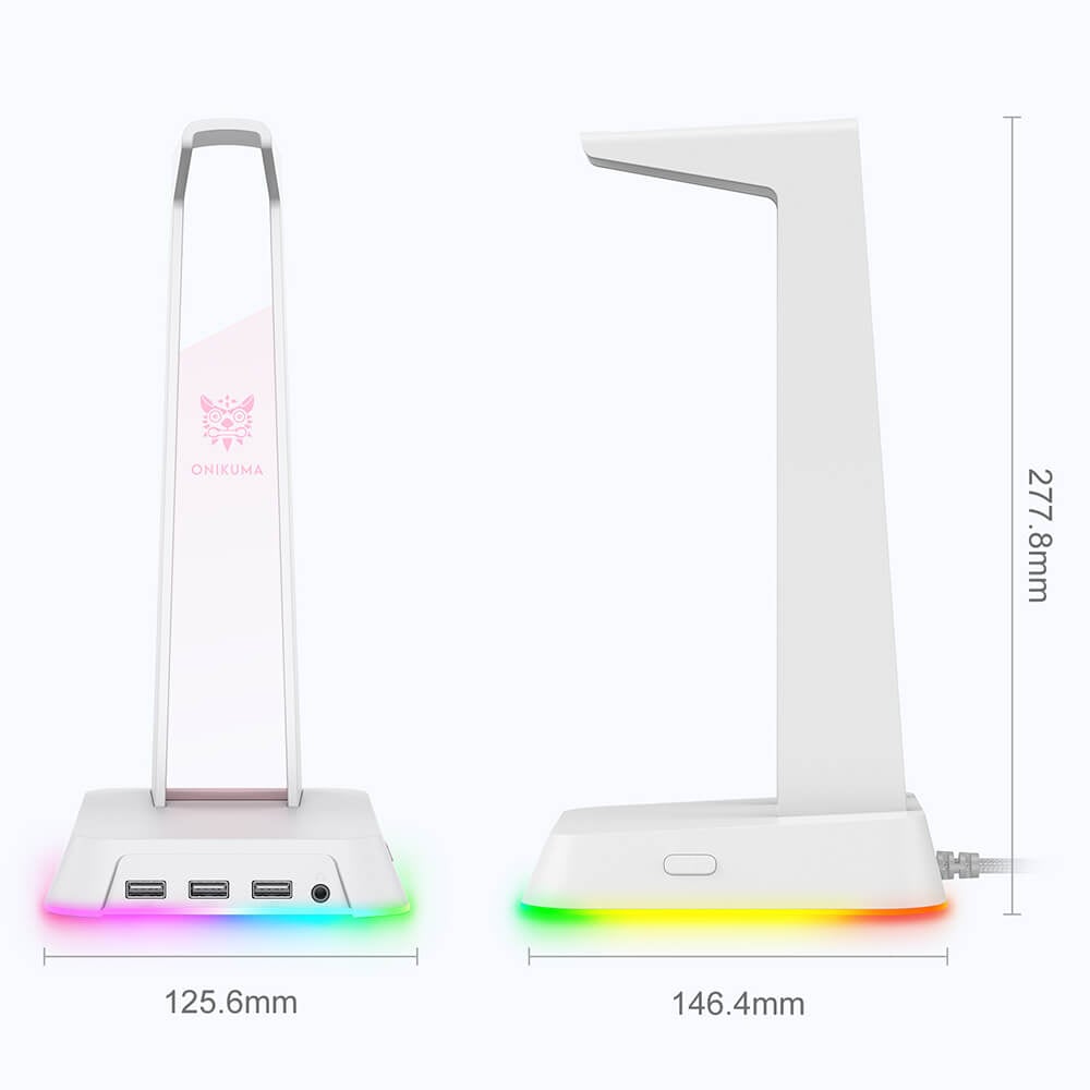 แท่นวางหูฟัง ONIKUMA YAMA RGB GAMING HEADPHONE STAND รองรับ USB-A 3 ช่อง และ AUX 3.5 มม. - สีขาว_6