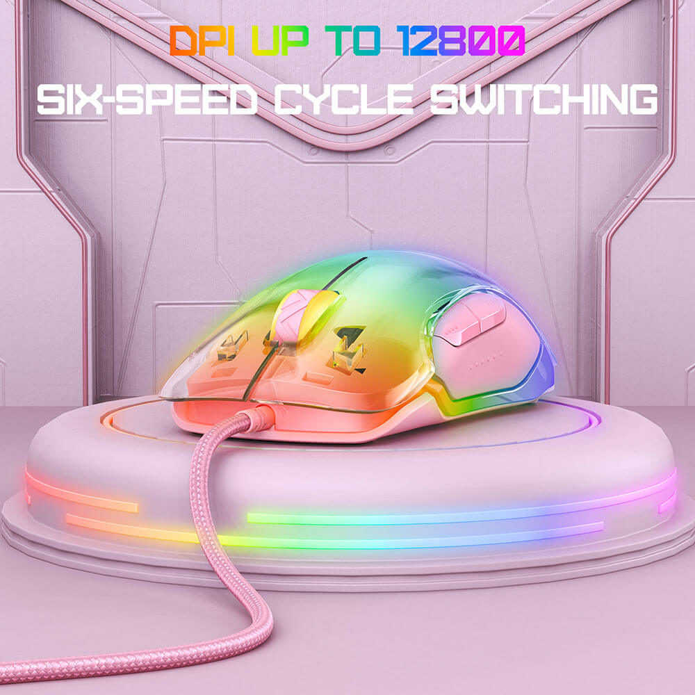 เมาส์เกมมิ่ง ONIKUMA CW925 RGB BACKLIT WIRED GAMING MOUSE - สีชมพู